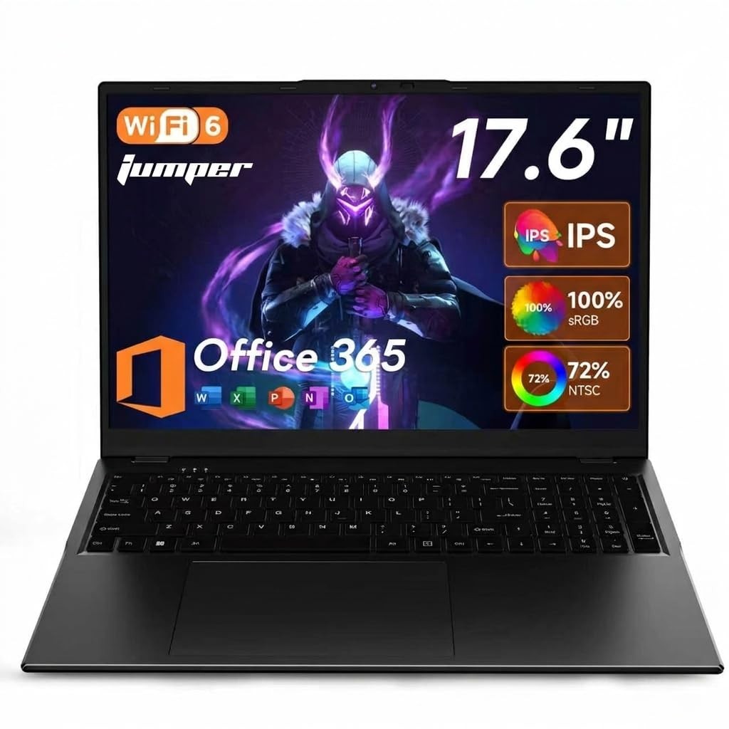 jumper 17.6 Inch Laptop with Office 365, N95 CPU,16GB RAM 1TB SSD+128GB Storage,