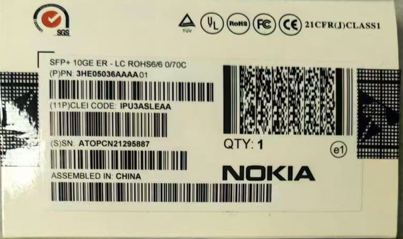 NEW NOKIA 3HE05036AAAA01 SFP+ 10GE ER-LC 10GBASE-ER IPU3ASLEAA Transceiver Modul