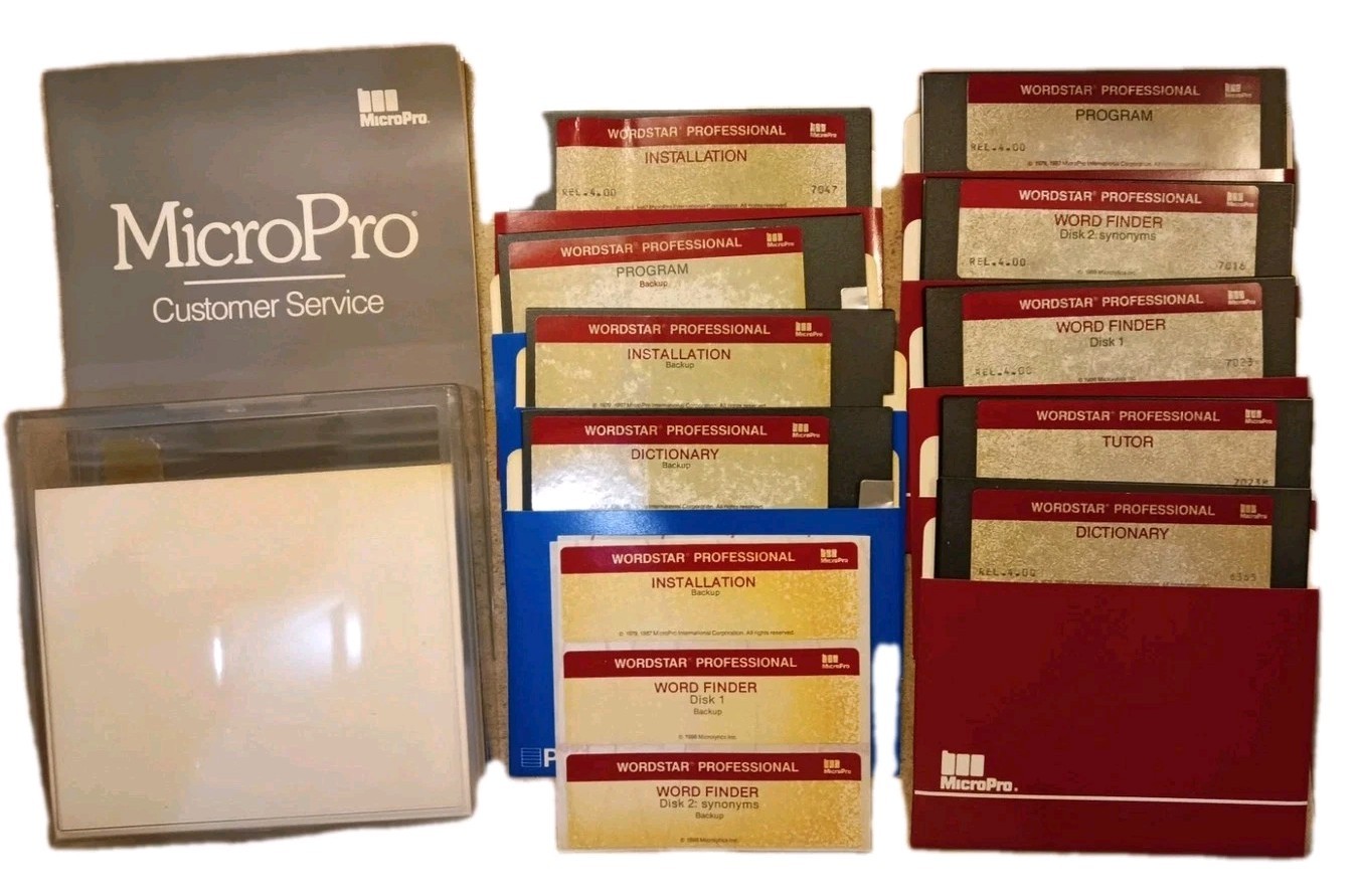 Wordstar Professional 4.0 6 Disk Set DOS Software Vintage Floppy Reg Card Case 