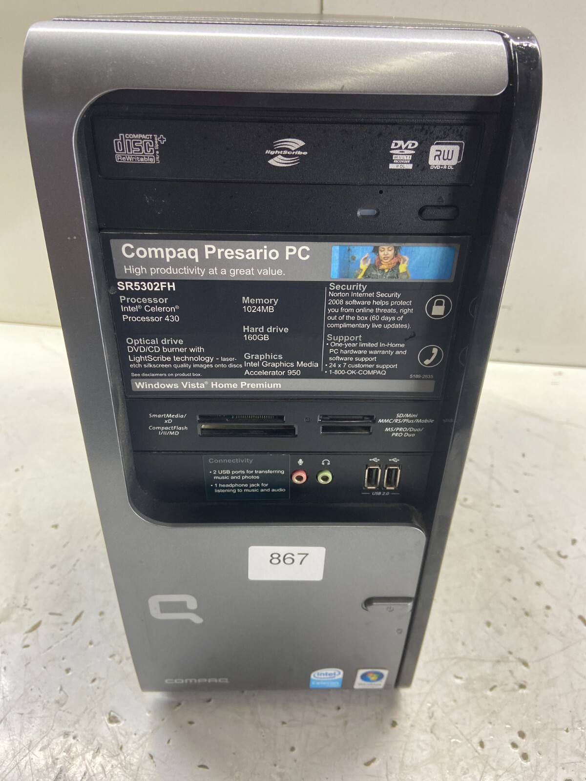 Compaq Presario SR5302FH Intel Celeron 430 1.80GHz 1GB NO HDD
