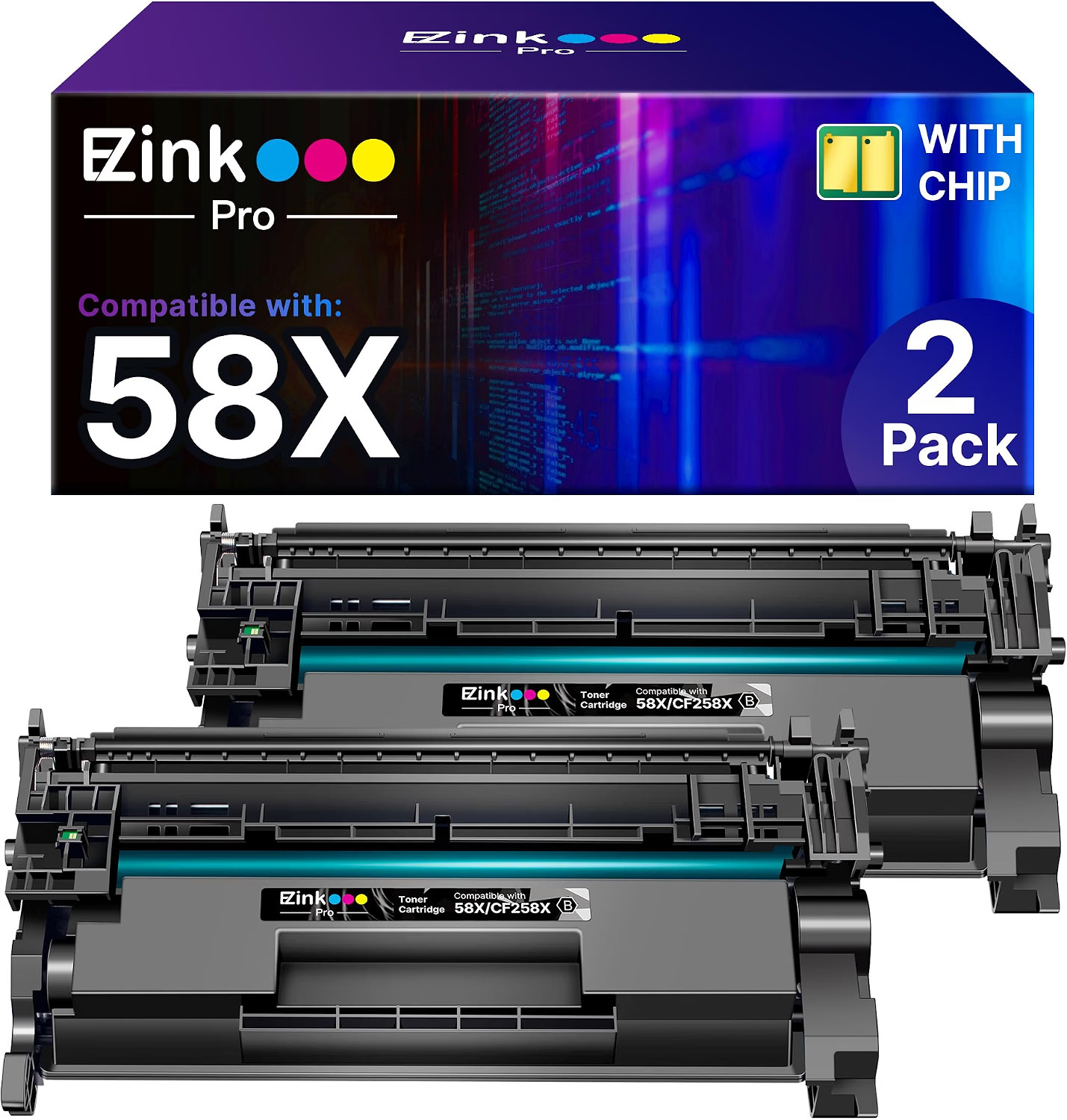 2PK CF258X 58X Toner Cartridge For HP LaserJet Pro M404n M404dn M404dw With Chip