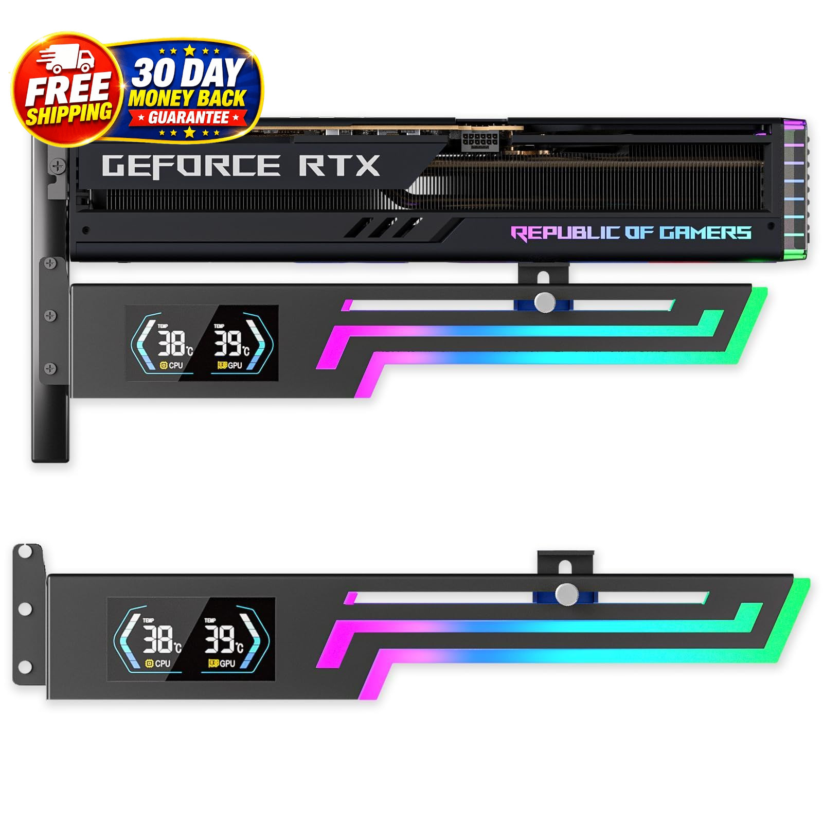 ARGB GPU Support Bracket with CPU GPU Temp Display Adjustable