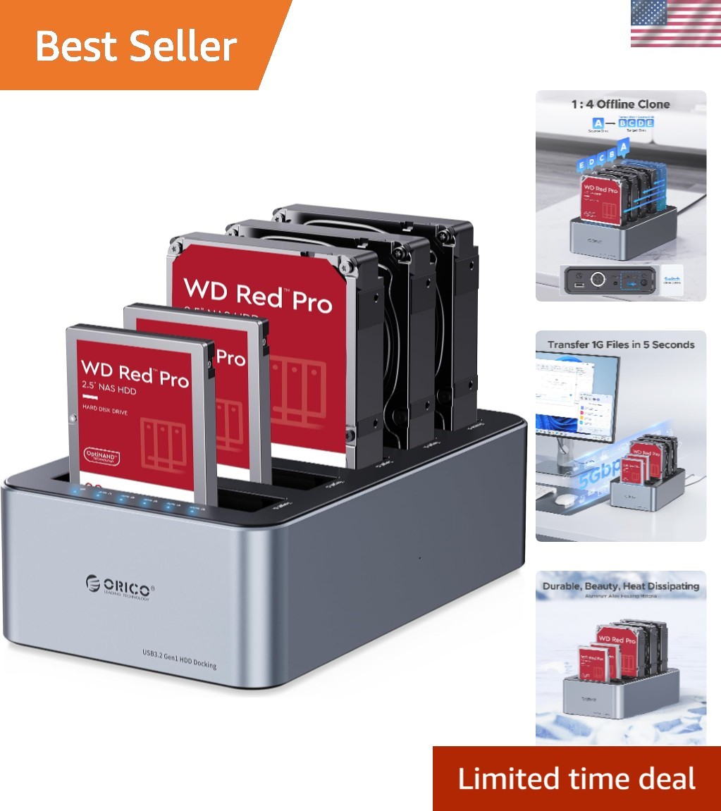 Durable Aluminum 5 Bay Hard Drive Docking Station - 625MB/s, Multiple Duplicates