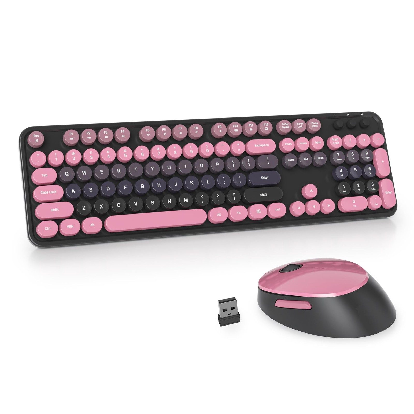 1 PCS Pink Plum Wireless Retro Typewriter Keyboard Mouse 2.4GHz Round Keycaps
