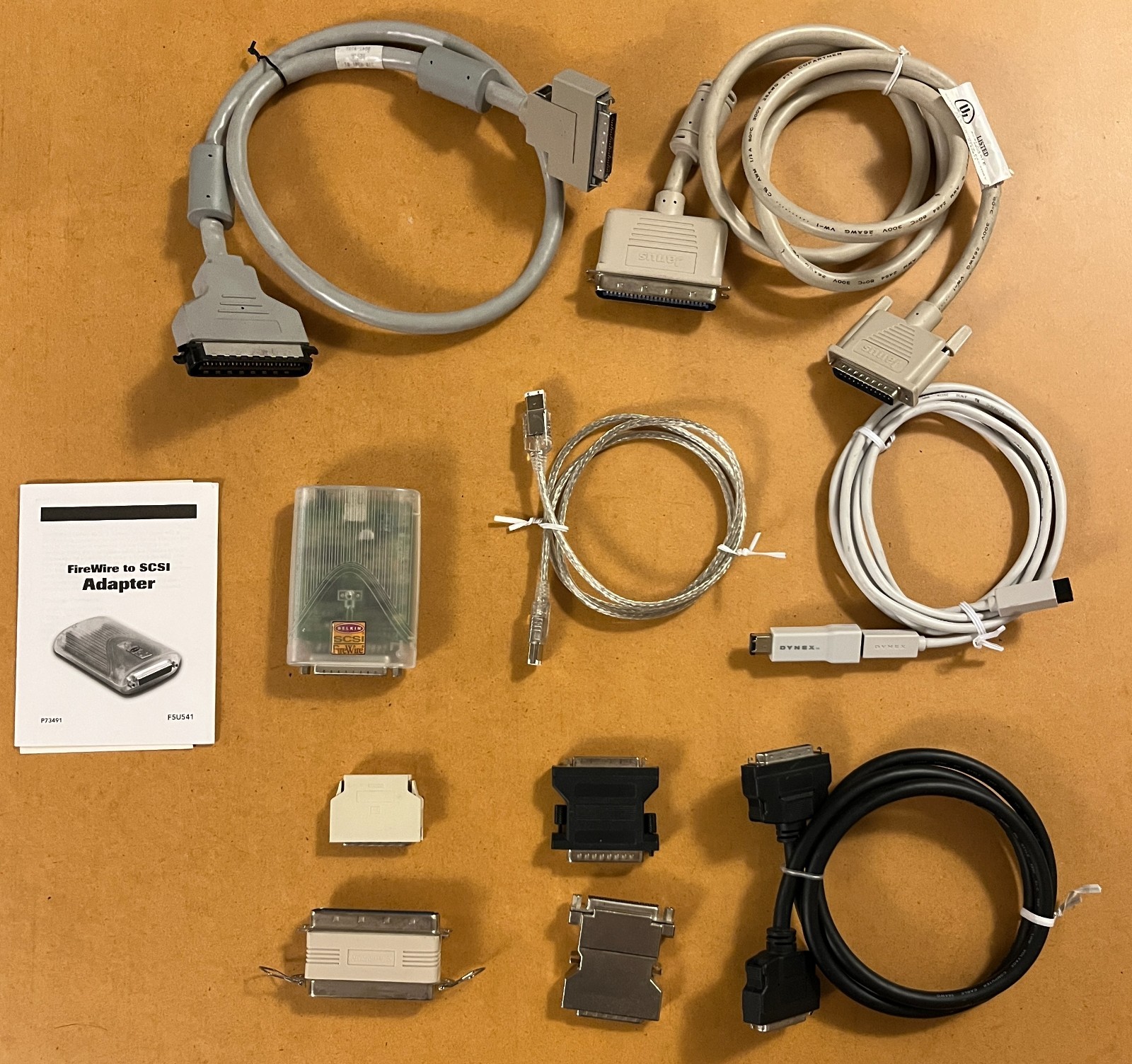 BELKIN Firewire 1394 to SCSI DB25 Converter F5U541 Big Bundle Cables Adapter Set