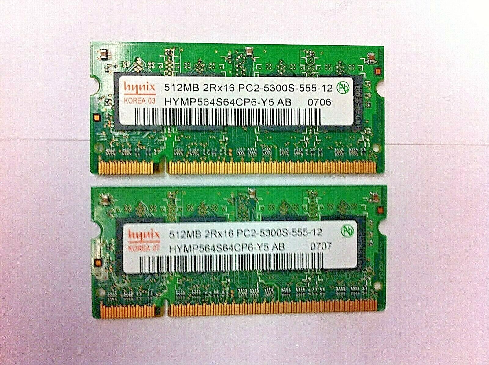 Lot of 2 Genuine Macbook / HYNIX Laptop Ram Memory 512MB HYMP164S64CP6-Y5 - 215