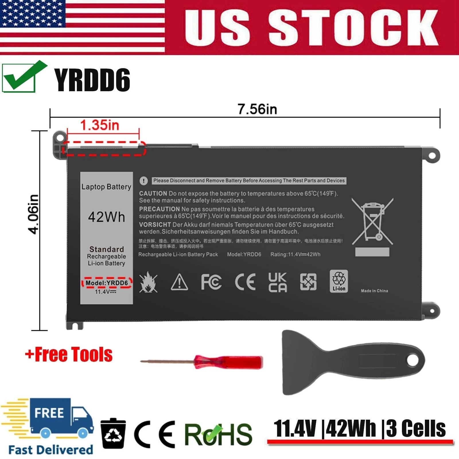 ✅42WH YRDD6 Laptop Battery For Dell Inspiron 3493 3582 3583 3593 3793 5480 VM732