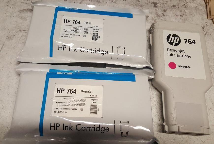 2 Sealed Bag HP 764 Magenta and Yellow Ink Cartridges 2016 including 90% Magenta