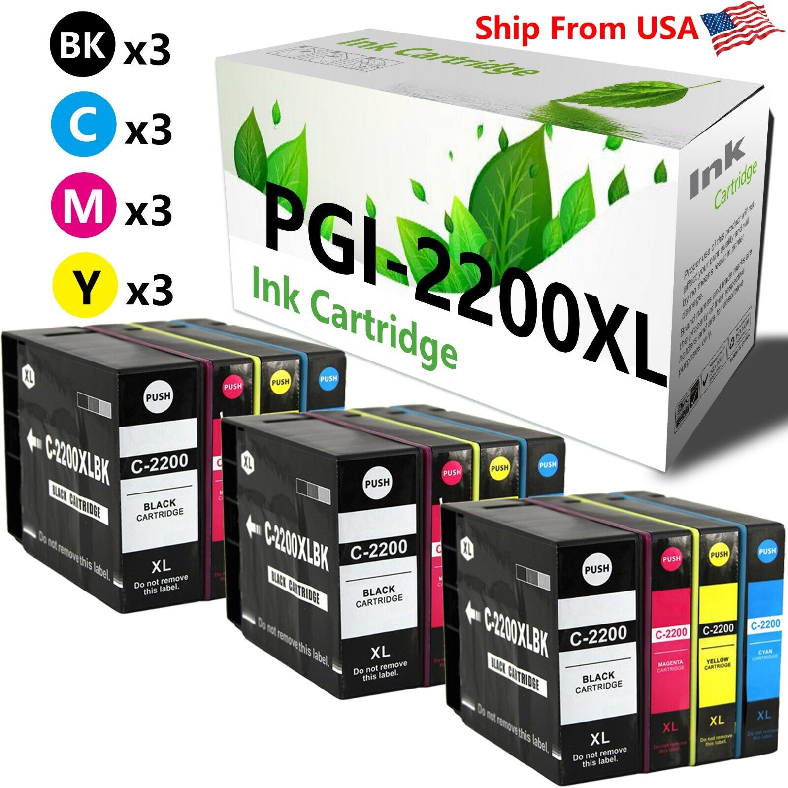 12PK PGI-2200 PGI2200 Ink Cartridge 2200XL for iB4120 MB5320 MB5420 Printer