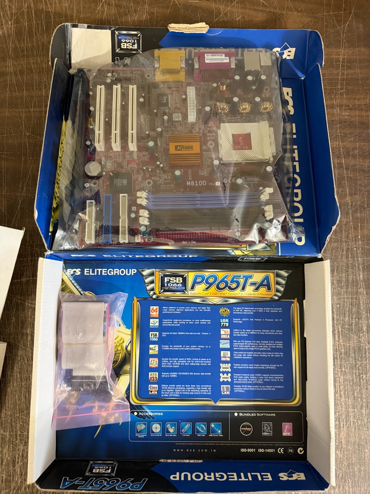 ECS Elitegroup Motherboard Lot – P965T‑A Box + PCChips M810D Board