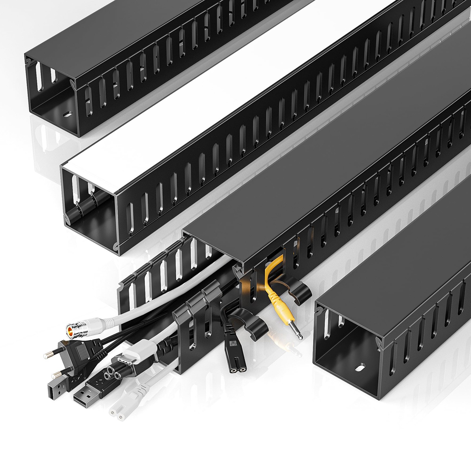 62.8in(4x15.7in) Cable Raceway, Large Under Desk Cable Management for Server ...