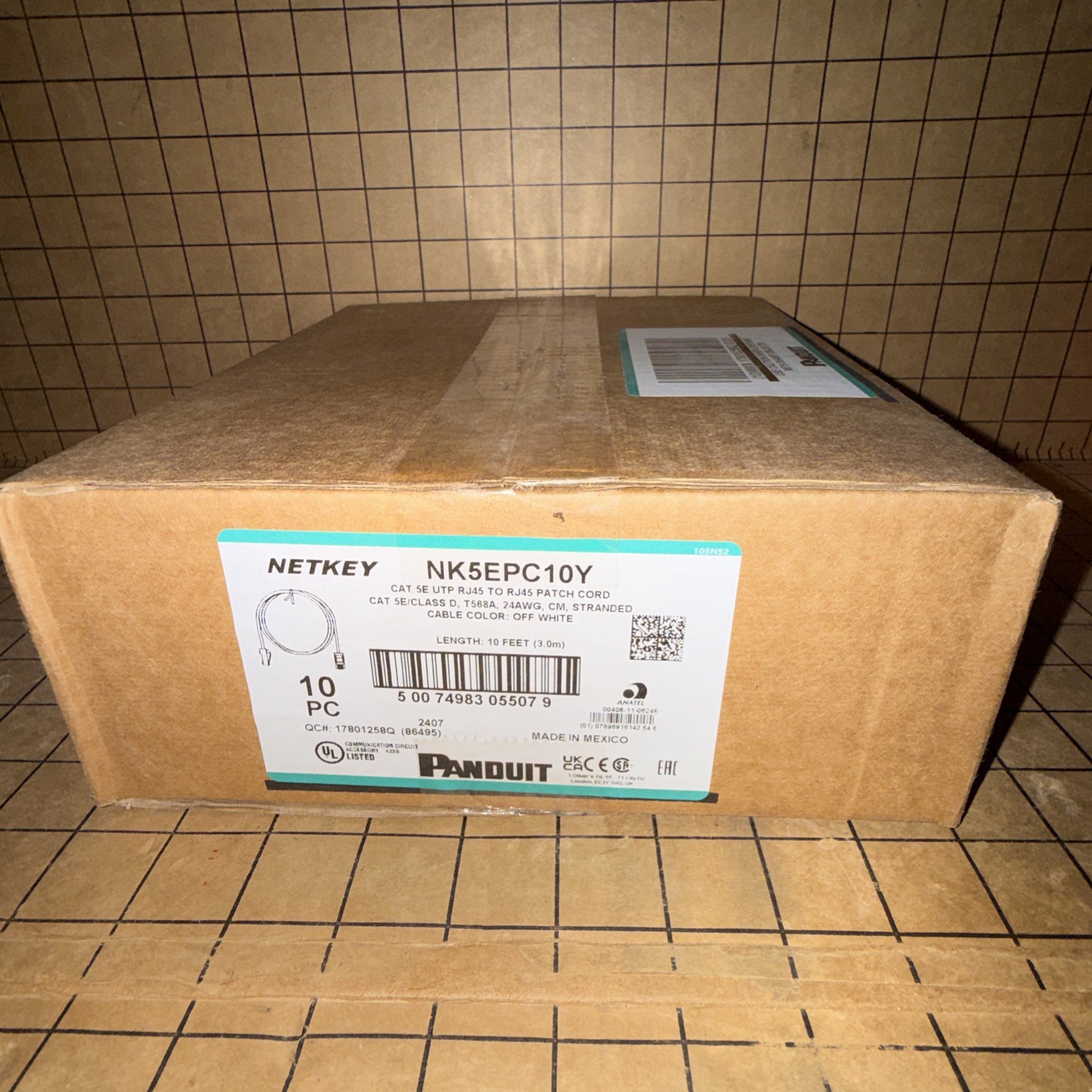 Panduit Netkey NK5EPC10Y Cat5e UTP RJ45 Patch Cable 10ft Off White 10-Pack