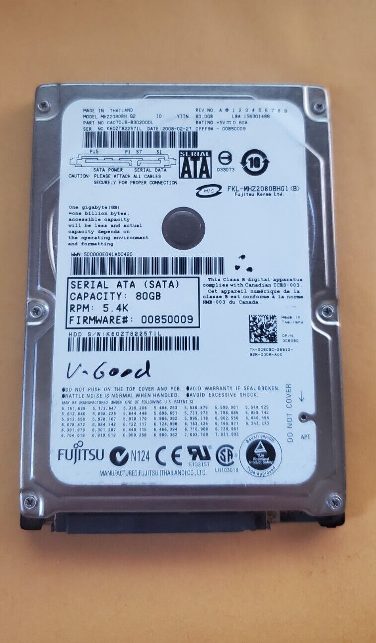 Fujitsu MHW2080BH PL CA07018-B30200DL 80gb 2.5" Sata Laptop HDD ITSHLF