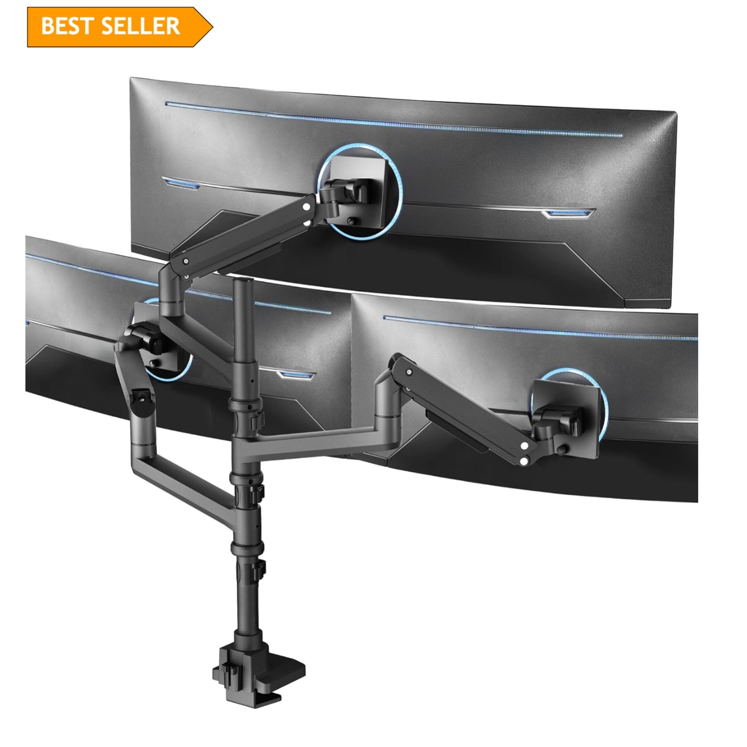 Extra Tall Triple Monitor Stand with Pneumatic Adjustment, Fits 49-Inch Screens