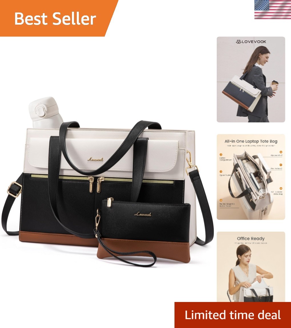 Elegant Faux Leather Laptop Bag for Women with Large Capacity & Removable Clutch