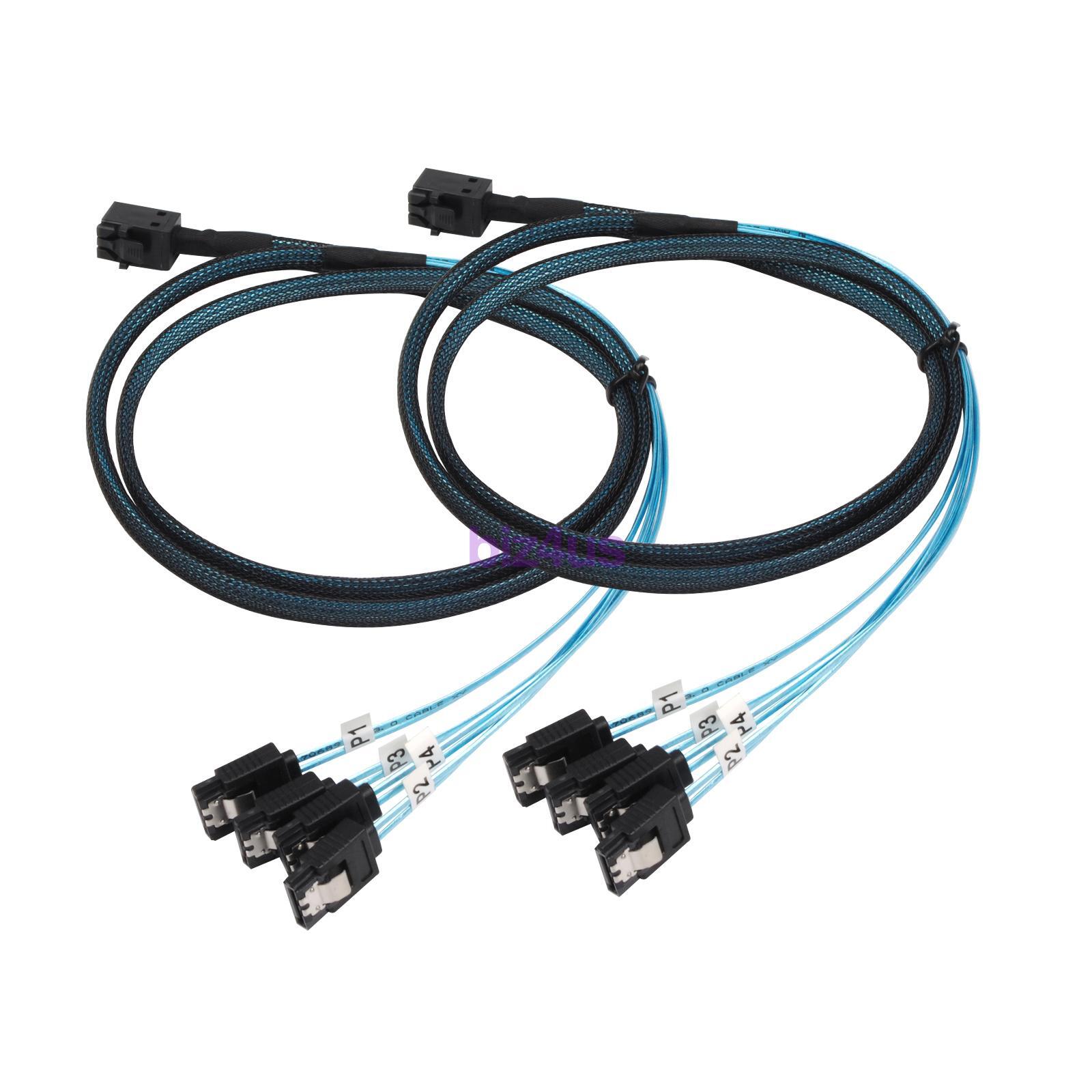 2PCS Mini SAS SFF-8643 to 4 SATA 7pin Hard Disk 6Gbps Data Server Raid Cable 1M
