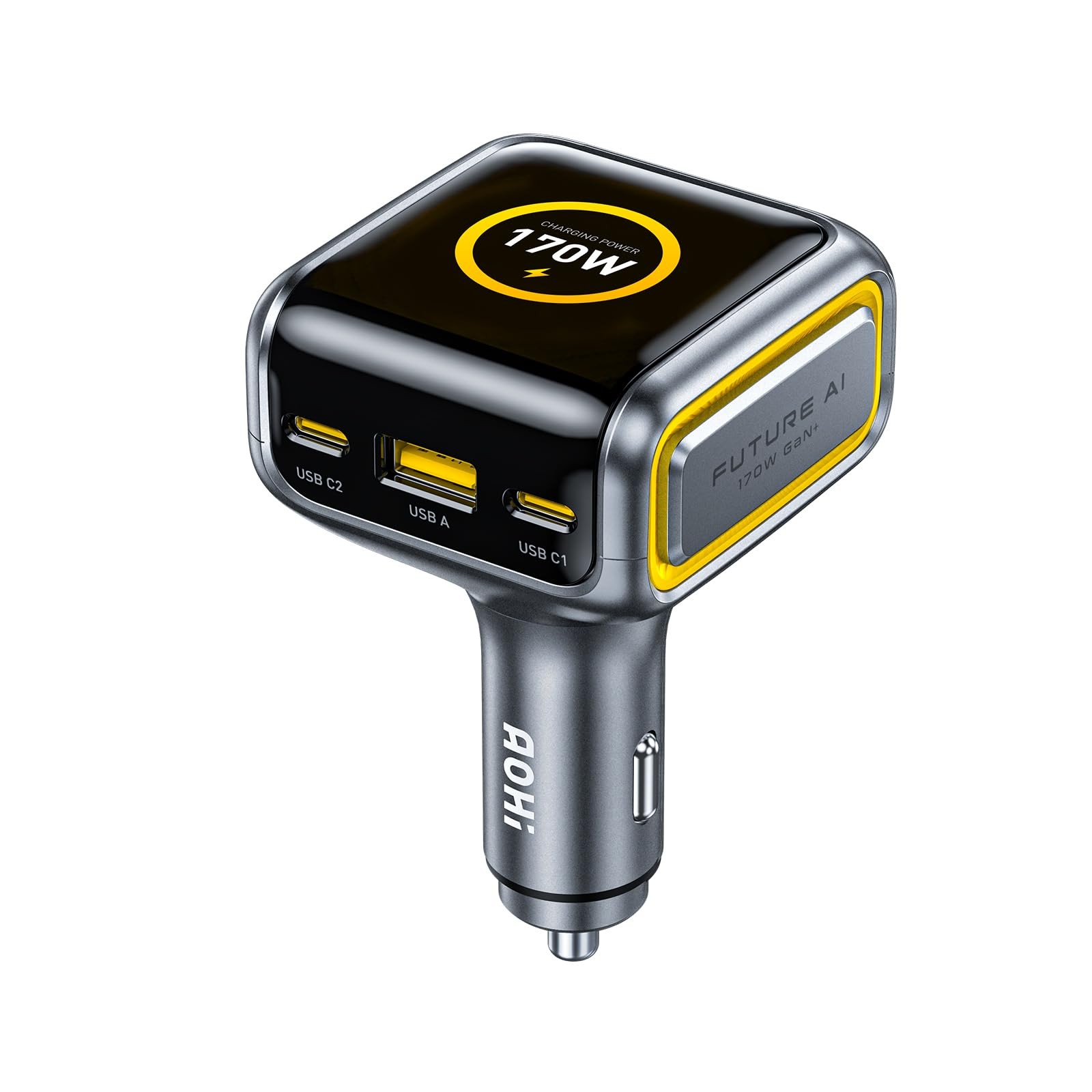 AOHI SUPERAUTO 170W Car Charger with TFT Smart Display, 140W PD 3.1 USB grey