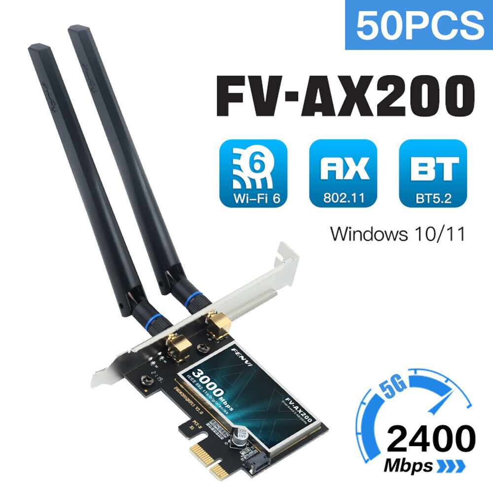 50PCS PCIe WiFi 6 Card Intel AX200 Desktop PC Bluetooth 5.2 WiFi Network Adapter