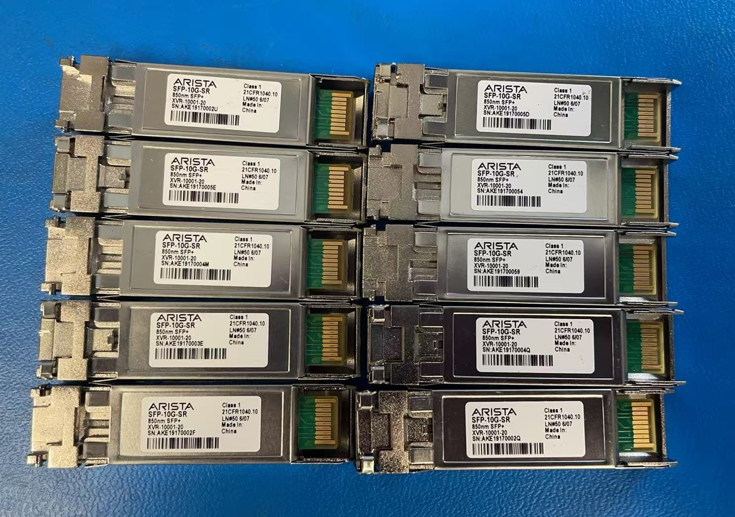 LOT OF 10 Arista SFP-10G-SR XVR-10001-20 850nm SFP+ Optical Transceiver