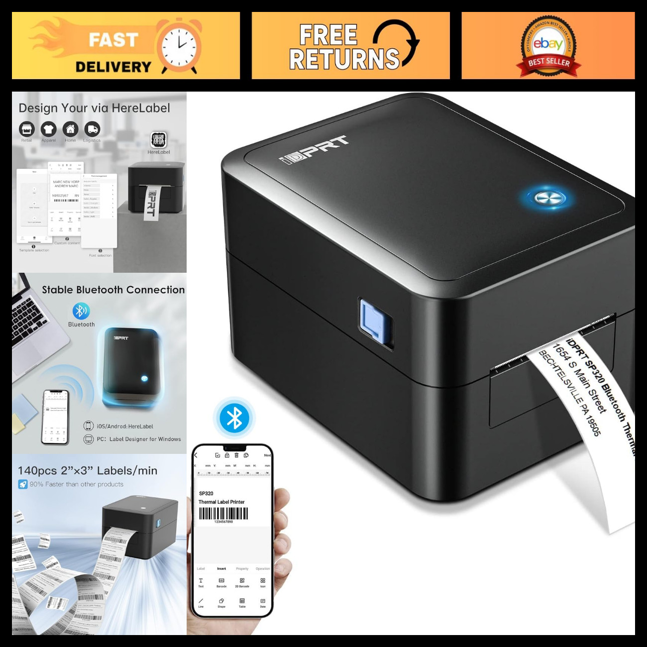 Compact Thermal Label Printer for 1"-3.15" Labels, Ideal for Small Business Ship