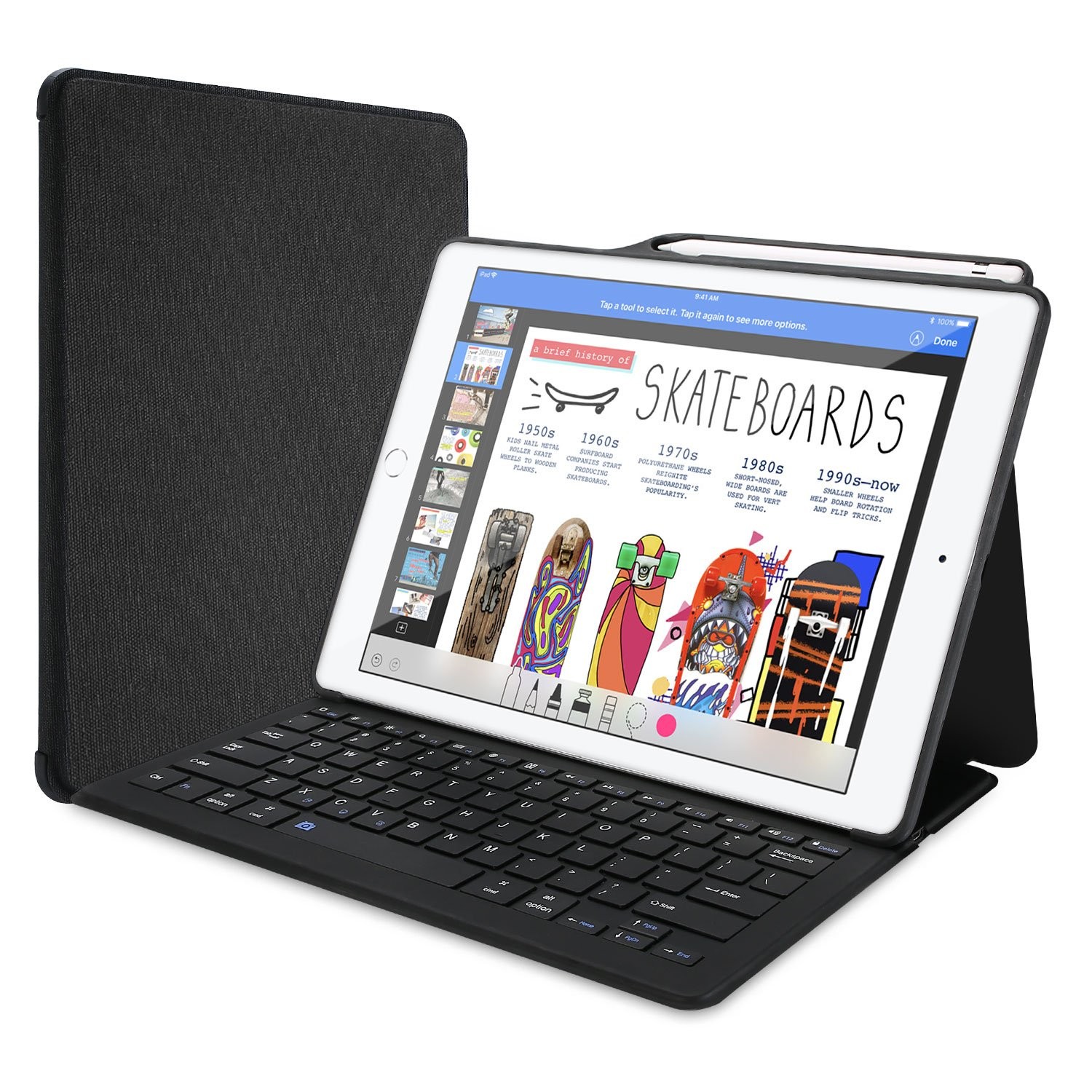 Slim Keyboard Case for iPad Pro 12.9" with Apple Pencil Holder - Black