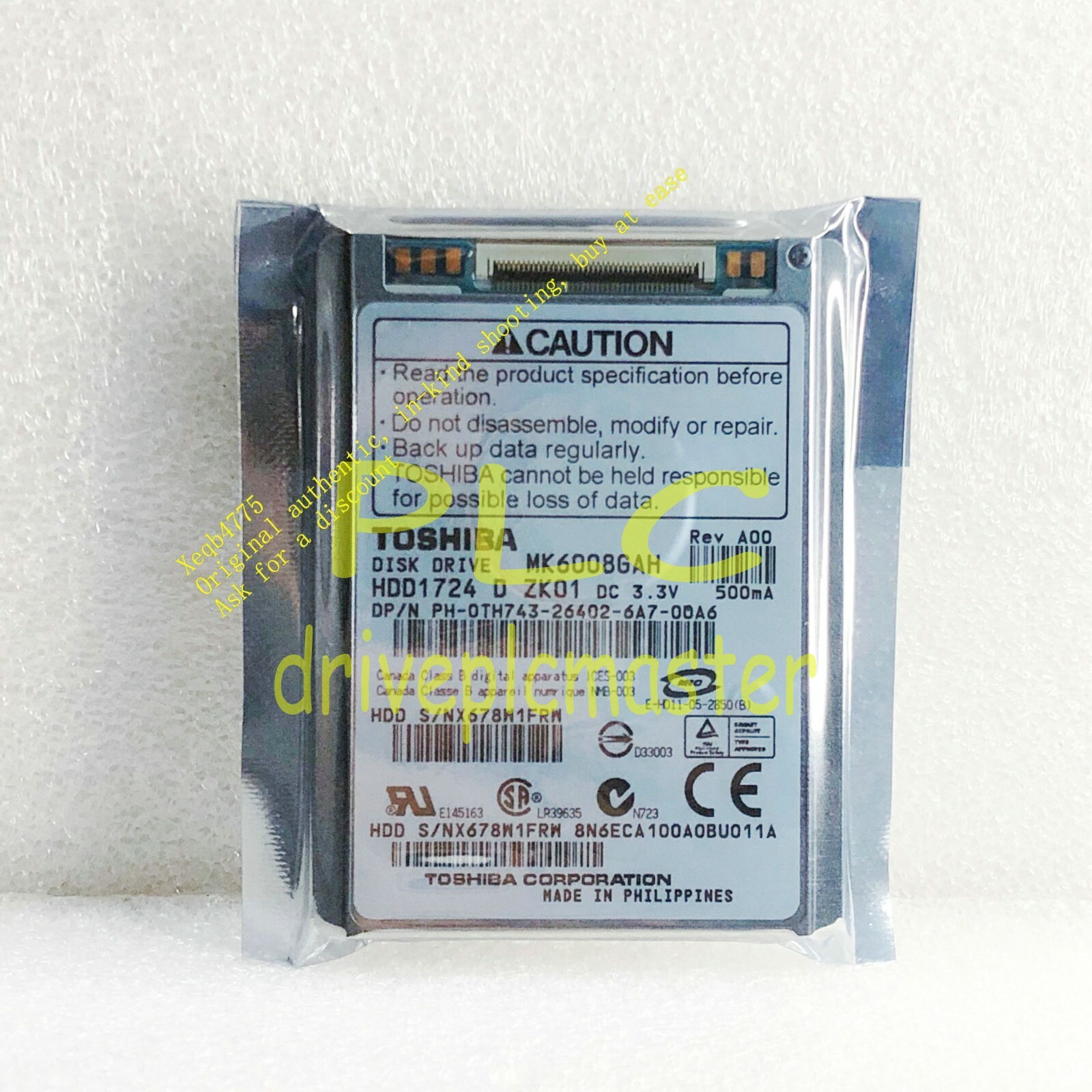 Toshiba 60GB MK6008GAH 1.8-inch hard drive, ATA-100 tested( 7MM thick ) #dr