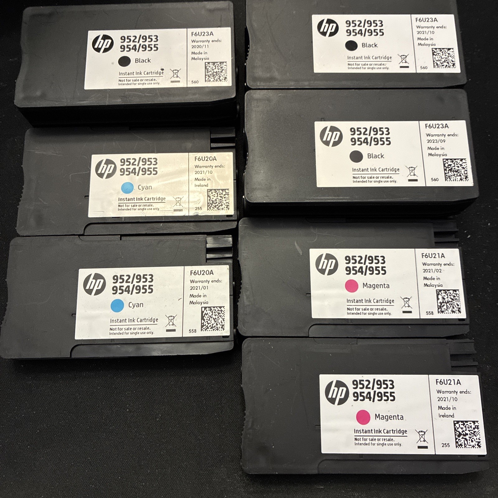 HP 952/953 954/955 3 Black 2 Cyan 2 Magenta Inkjet Ink OEM Cartridges See Desc