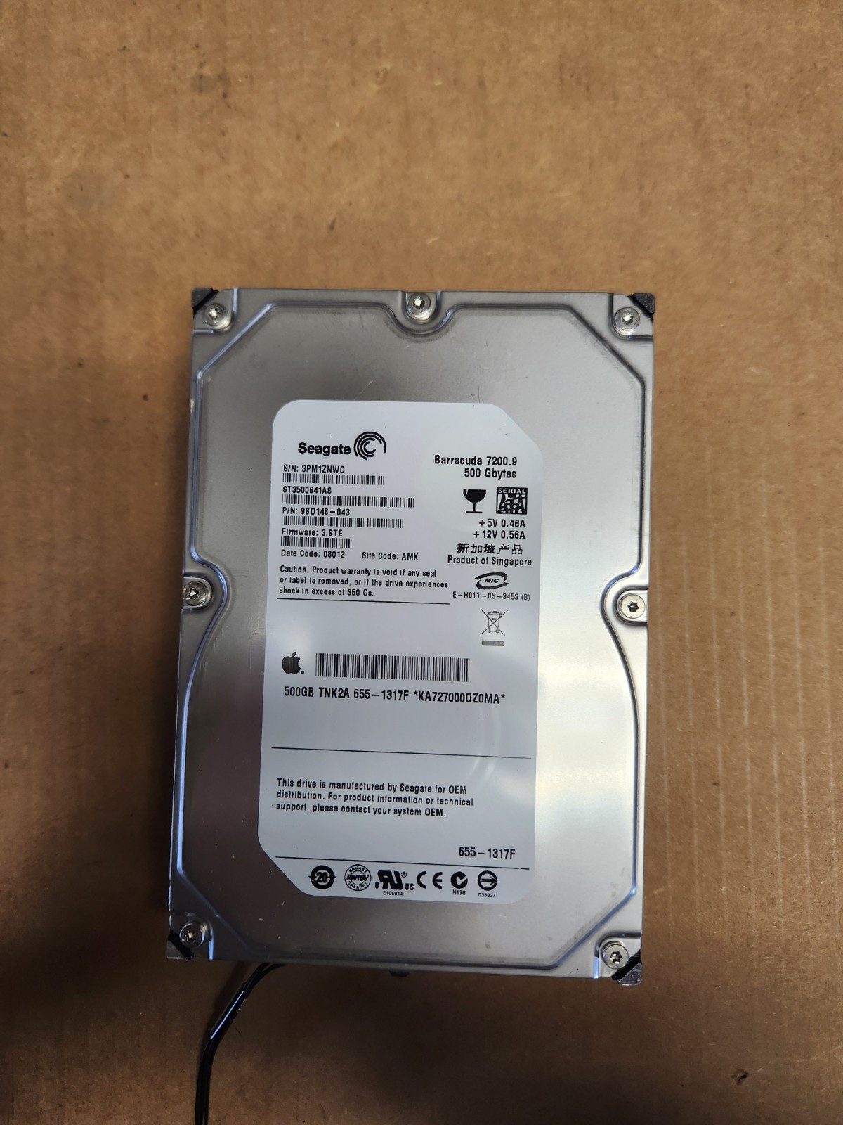Apple Seagate Barracuda 500GB 7200.9 SATA 3.5" ST3500641ASAS (unlocked works)