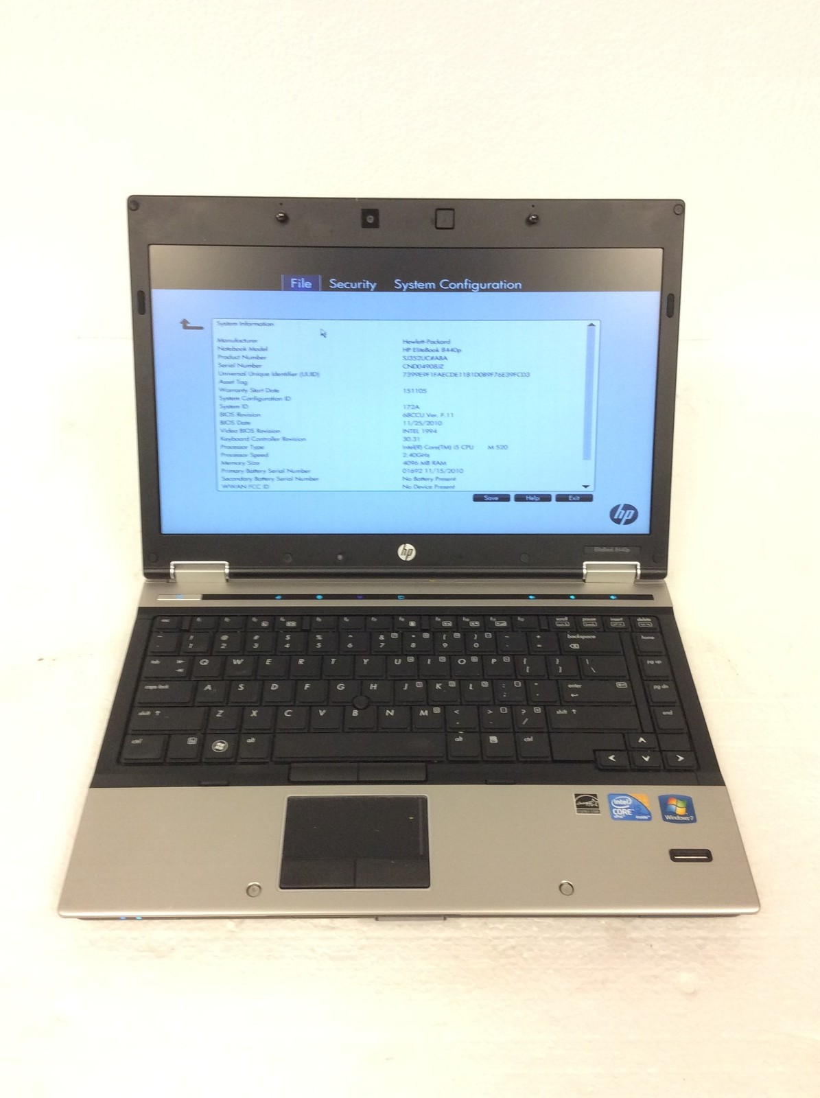 HP EliteBook 8440P 14" Laptop Intel i5 M520 2.40Ghz w/ 4GB Ram, DVD, No HDD