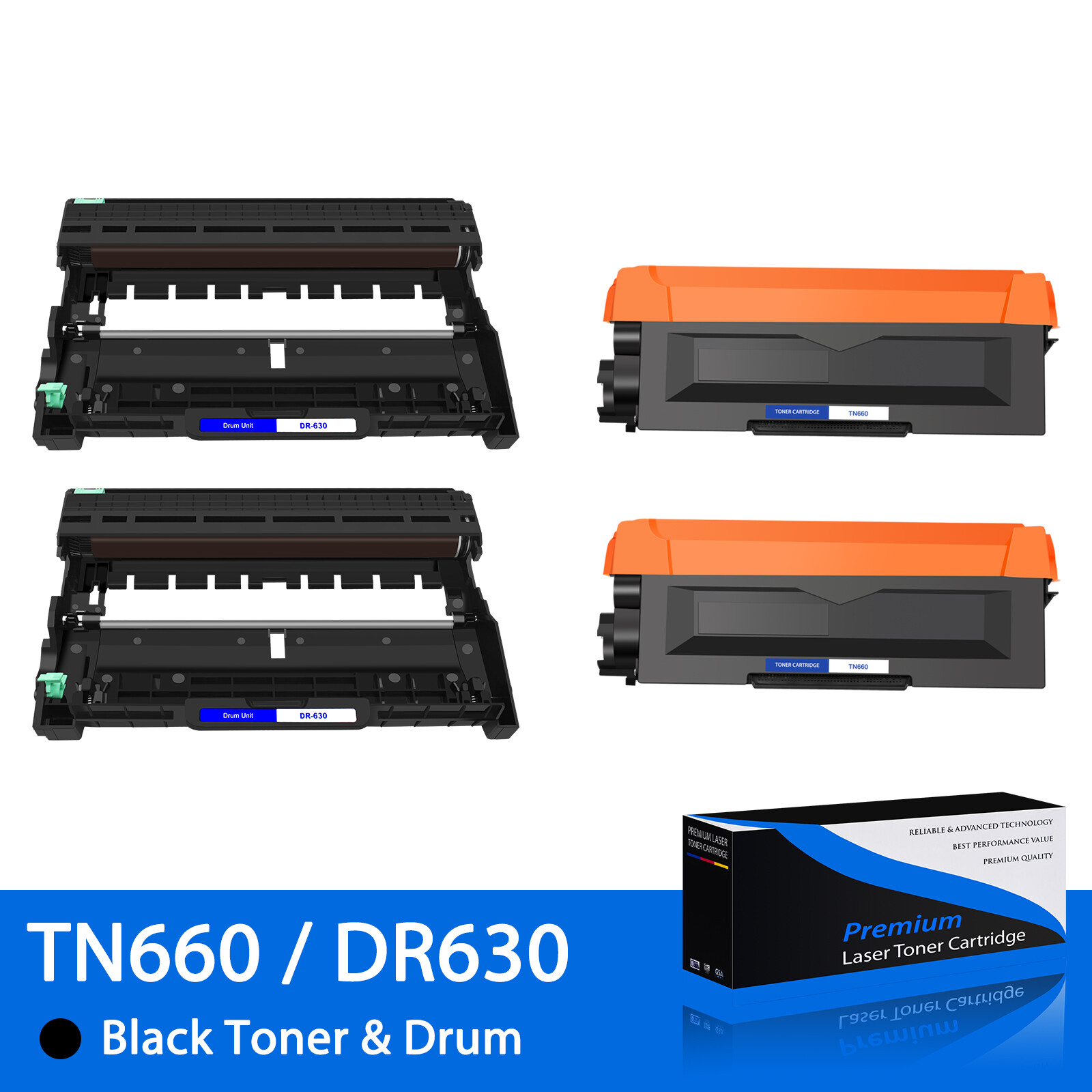 2 PK Black TN660 Toner + 2 PK DR630 Drum Set For Brother HL-L2360DW 2380DW 2300D
