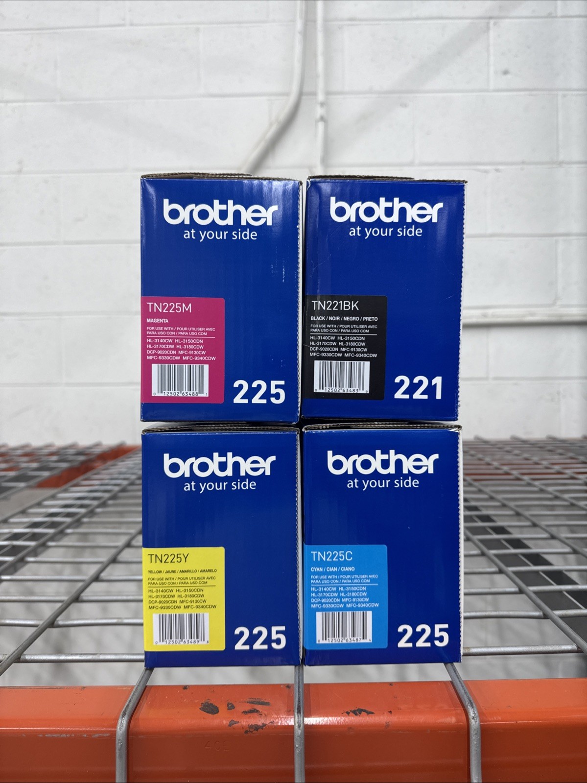Set Of 4 (B,C,Y,M) Brother TN221BK, TN225C, TN225M, TN225Y Toner’s. New, Sealed