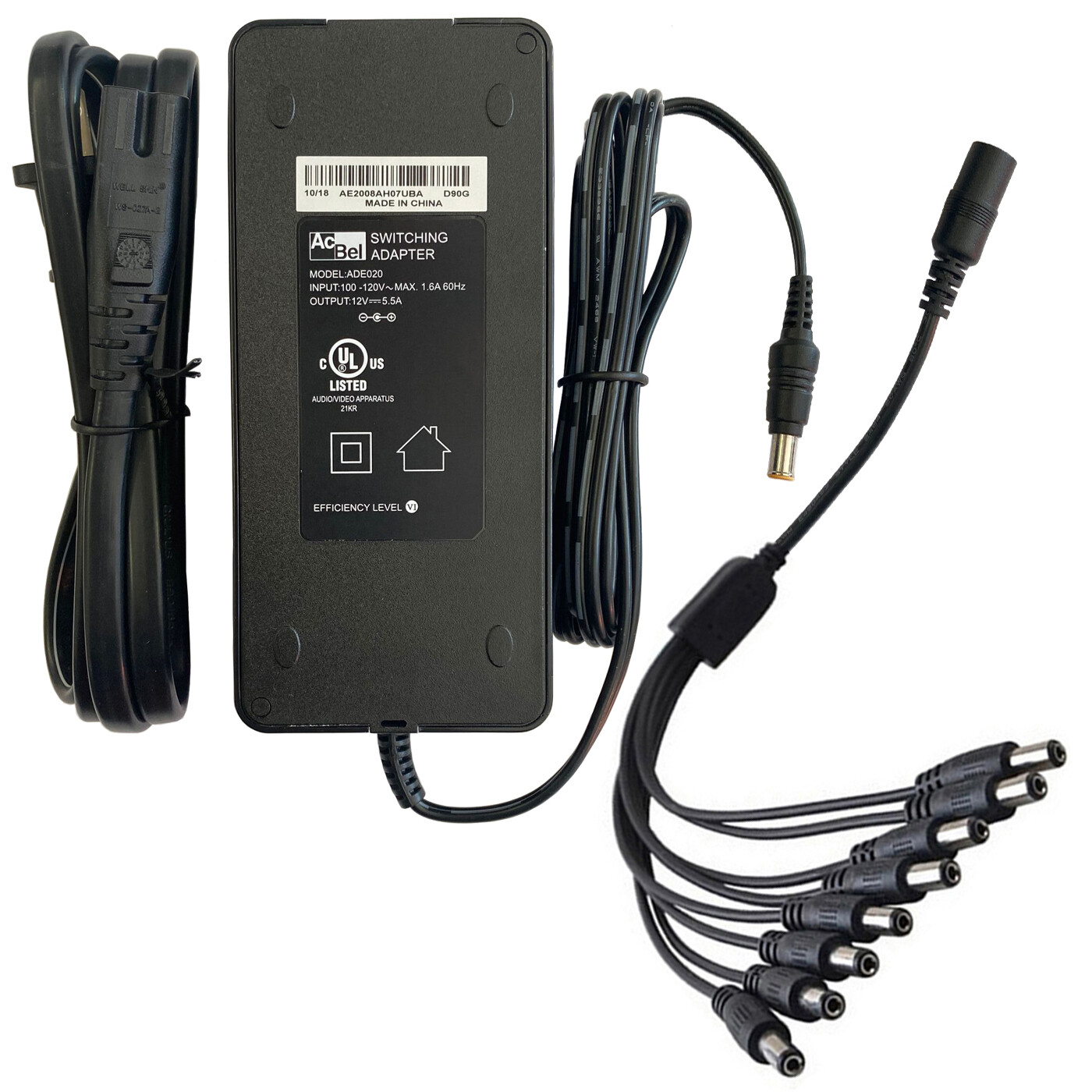 Power Supply Adapter with 8 way Splitter Security system CCTV Camera 12V 5 amp