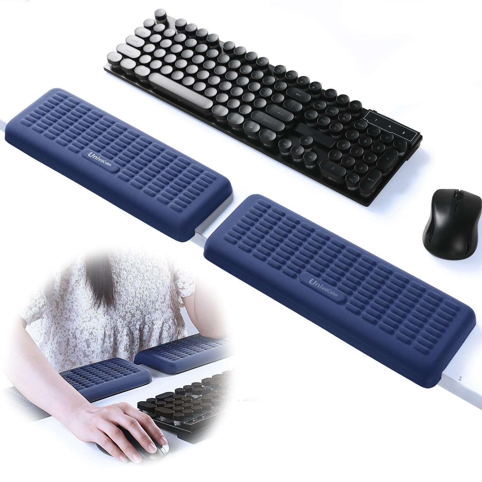 2 PCS 11.8x3.9 Inch Navy LShaped Desk Edge Wrist Elbow Rest Memory Foam Pad