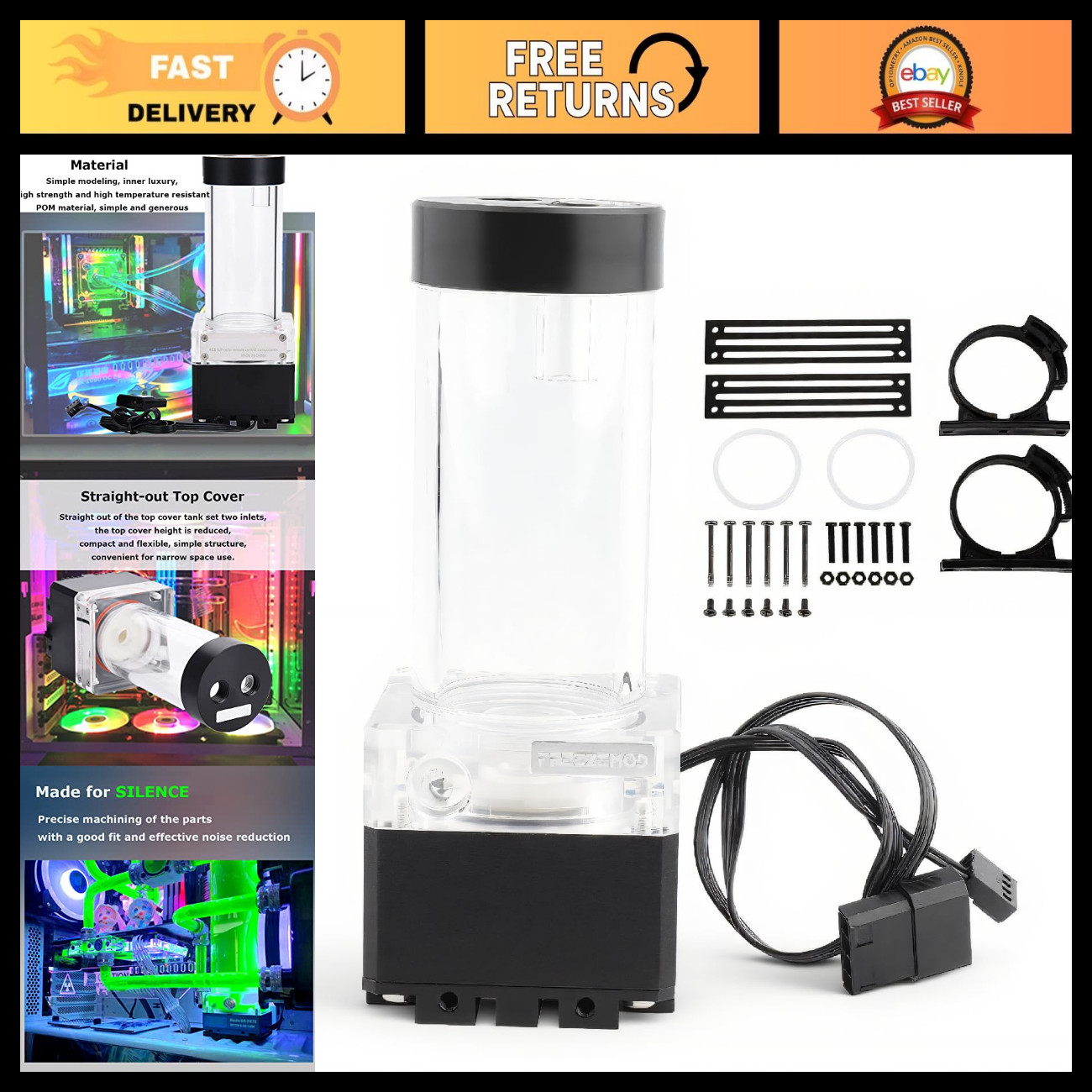 DIY CPU Water Cooling Pump & Reservoir Combo, 800L/H, G 1/4" Thread, Heat Exchan