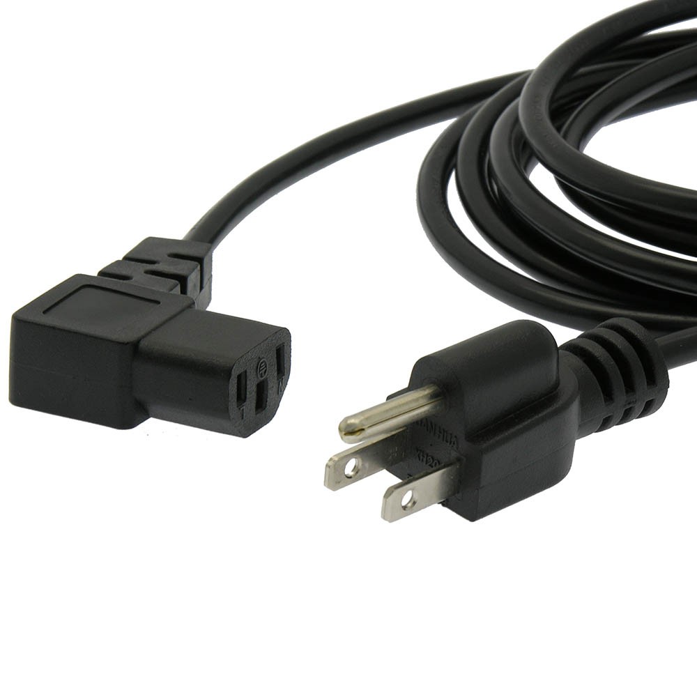5 Pack of 1Ft Computer Power Cord 5-15P to C-13  Right Angle  Black / SVT 18/3