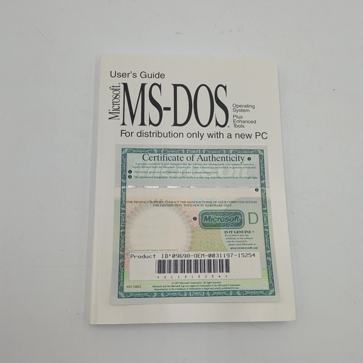 Microsoft MS Dos 6.22 Upgrade Operating System Users Guide w/ COA (NO SOFTWARE)