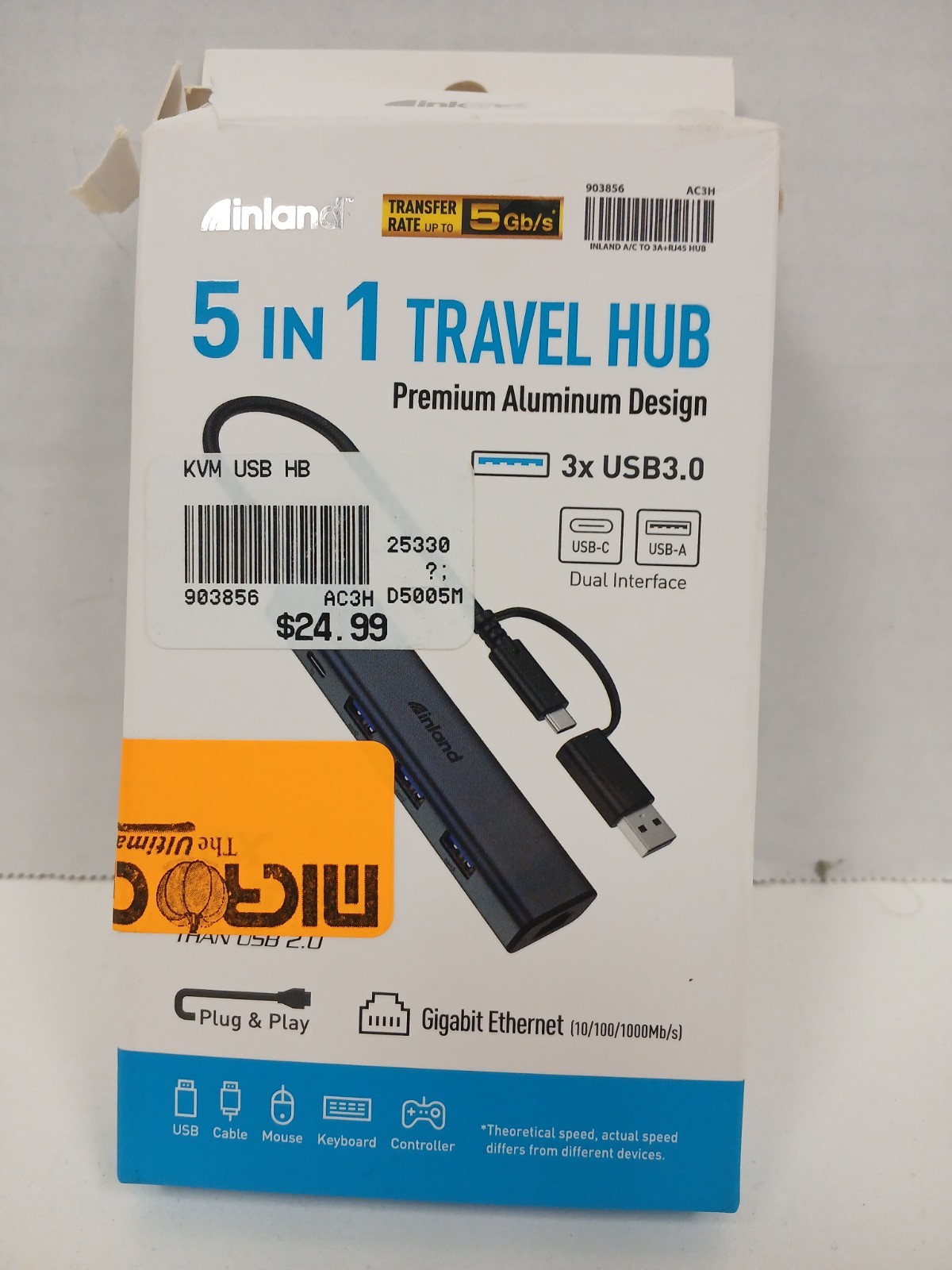 Inland 5-in-1 Travel Hub With Premium Aluminum Design USB 3.0