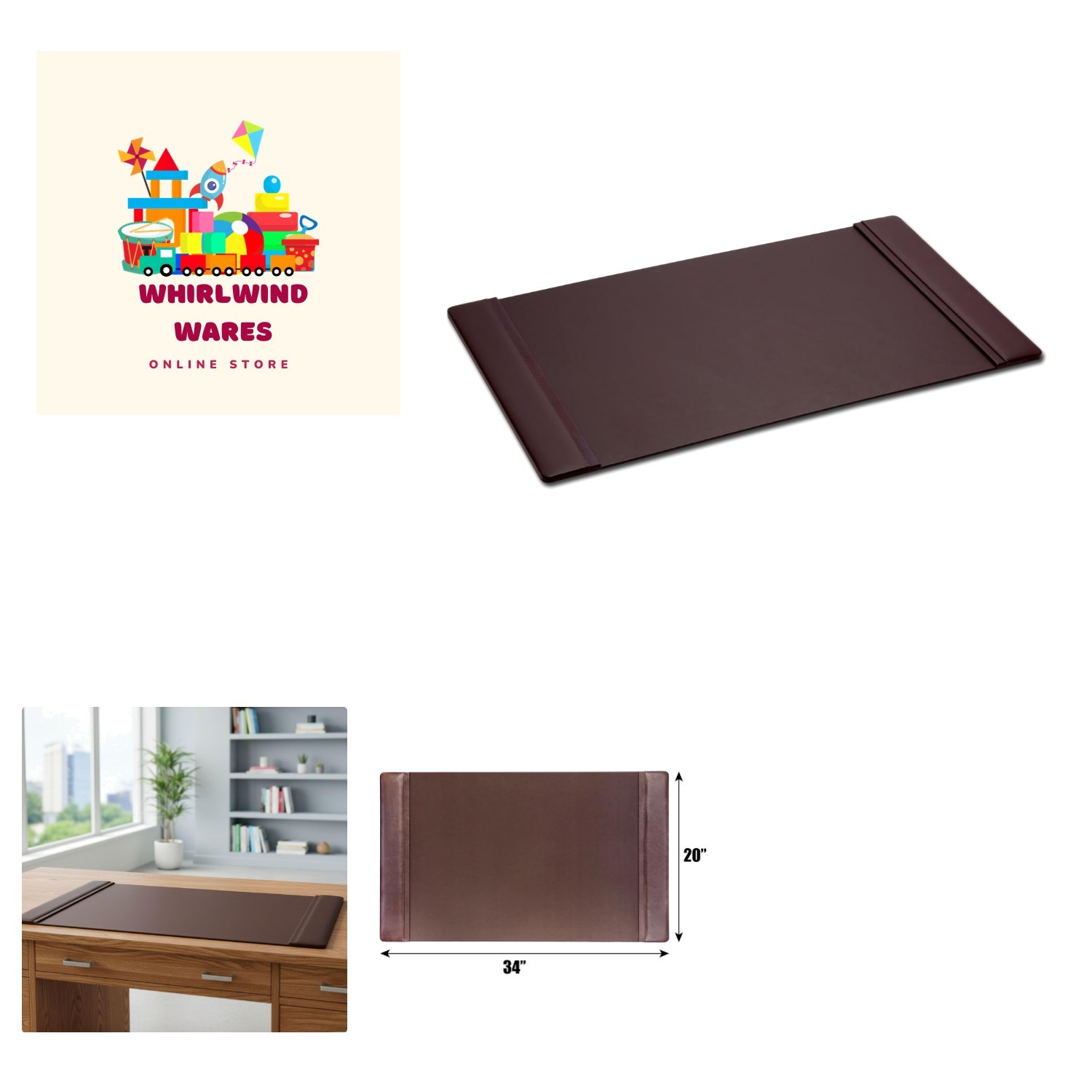Handcrafted Chocolate Brown Leather Desk Blotter - 34” x 20” Writing Surface