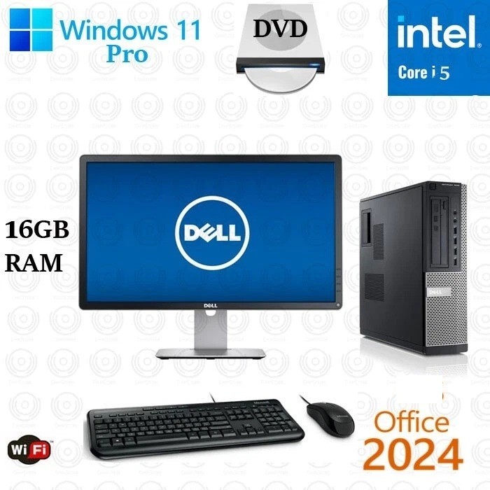 Dell Desktop Computer i5 PC 16GB RAM 1TB HDD 22 in LCD Windows 11 Pro Office 24