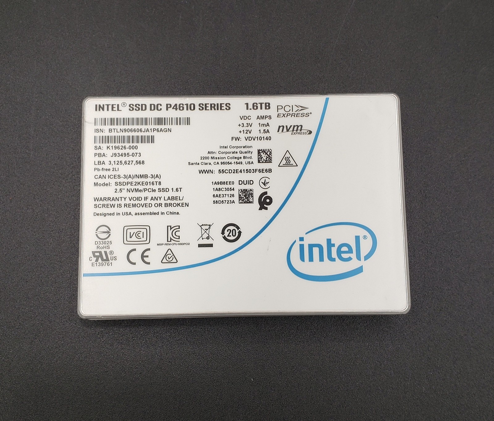 Intel DC P4610 Series 1.6TB Enterprise 2.5-inch SSD SSDPE2KE016T8