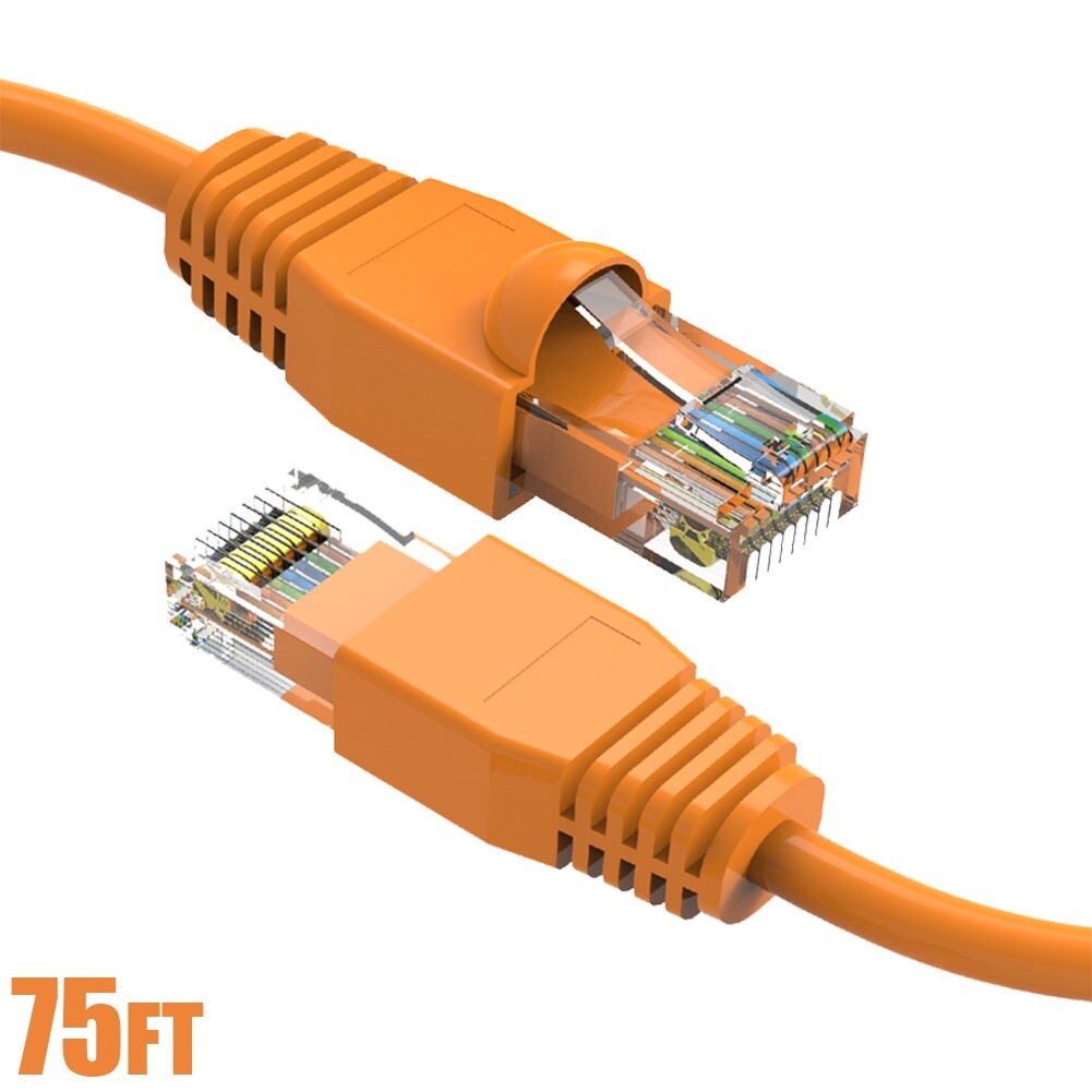 75FT Cat6A RJ45 Ethernet LAN Network UTP Patch Cable Copper Gold 24AWG Orange