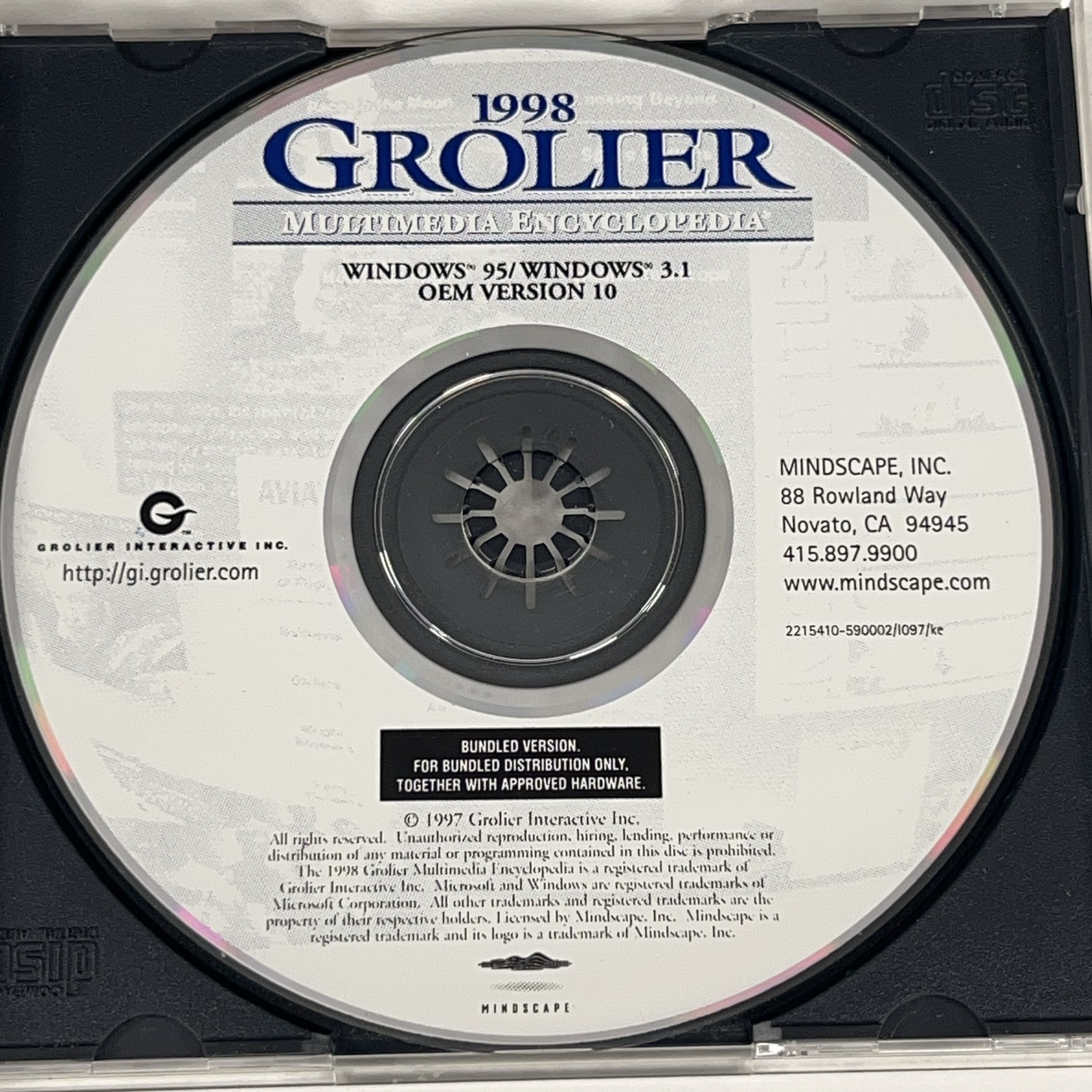 Vintage 1998 Grolier Multimedia Encyclopedia PC CD-ROM Windows 95 3.1 OEM Disc