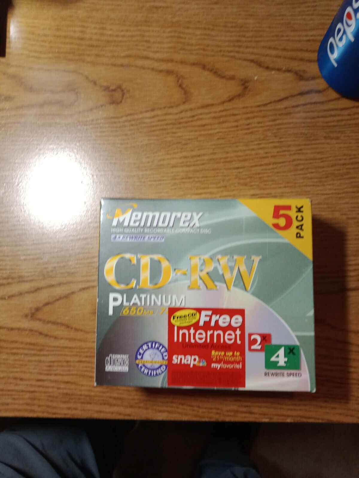 Memorex CD-RW Platinum 650mb 5 Pack 4x Speed...NEW SEALED W/ Bonus Snap CD
