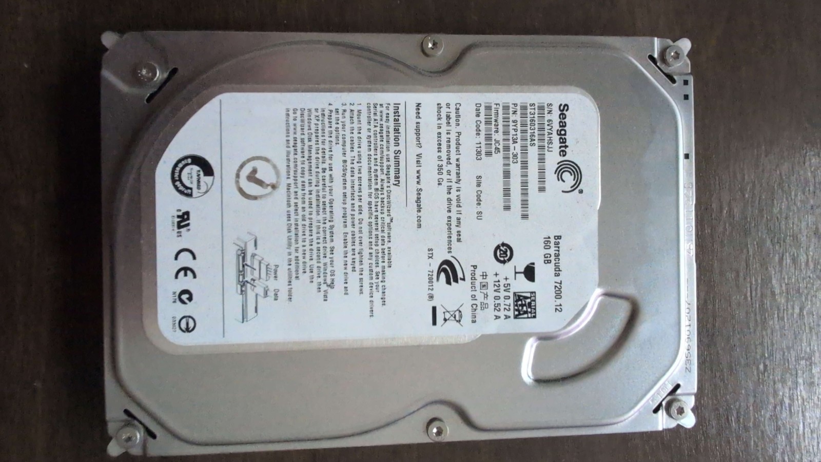 Seagate Barracuda 7200.12 ST3160316AS 160GB 3.5in SATA Hard Drive