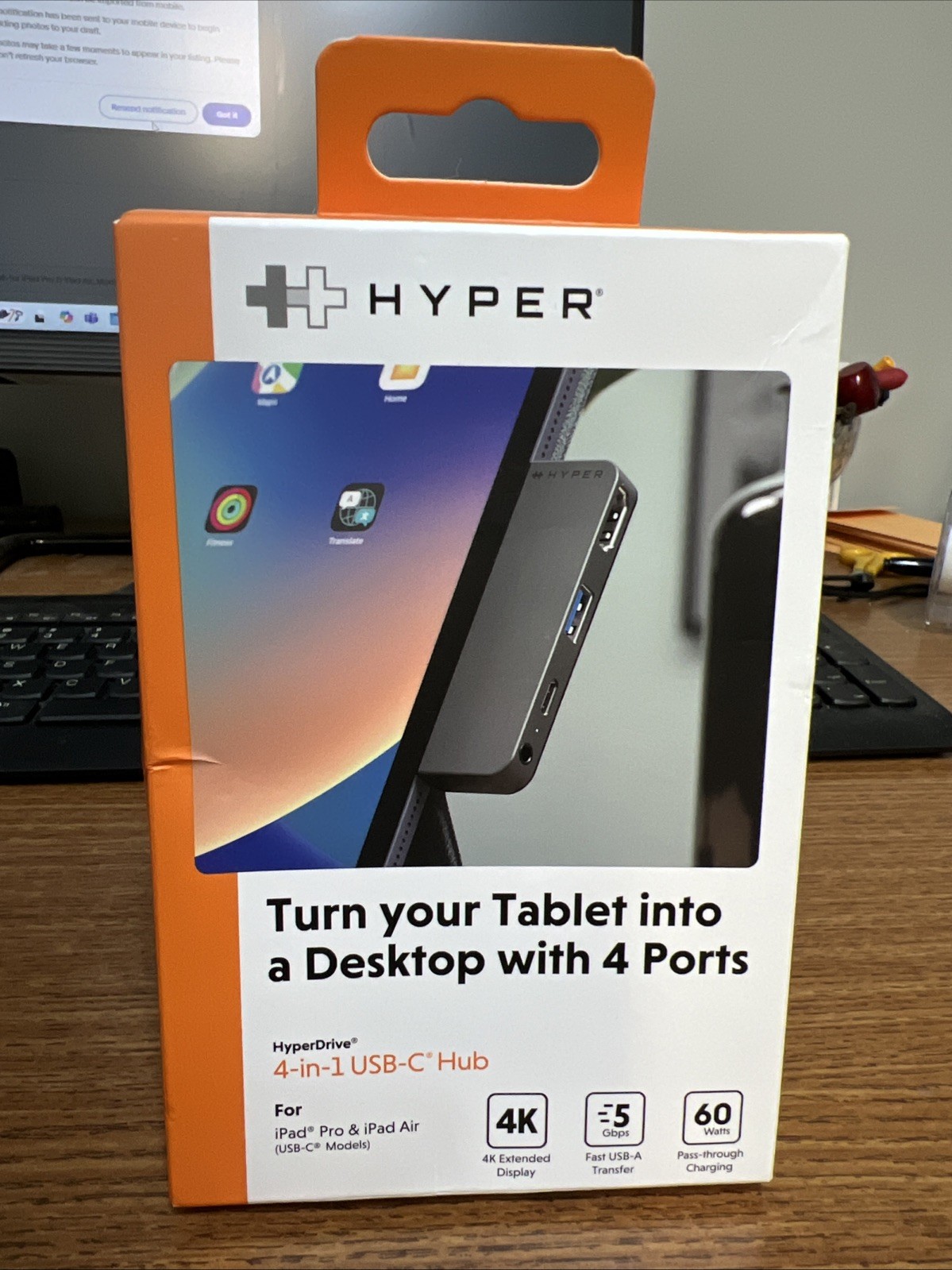 NEW Gray, HyperDrive 4-in-1 USB-C Hub for iPad Pro & iPad Air, Model #HD319EWM 
