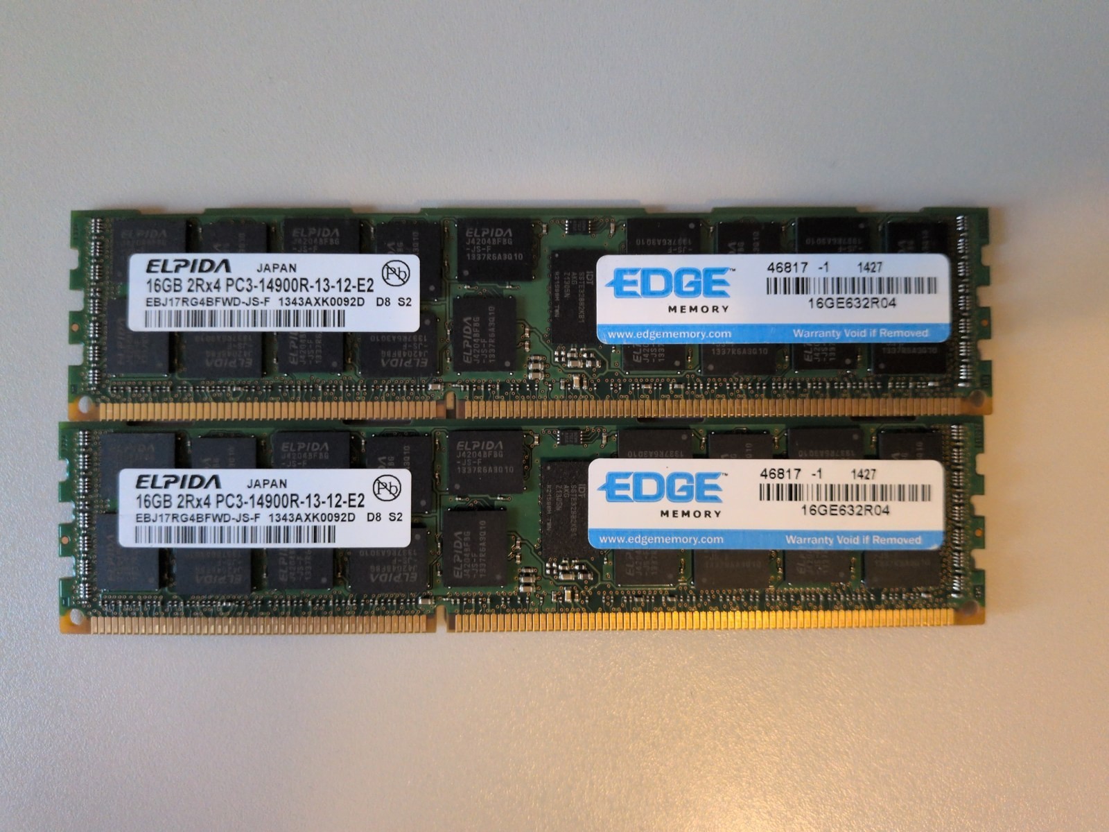 32GB (2x16GB) Elpida PC3-14900R DDR3 ECC REG Server RAM EBJ17RG4BFWD-JS-F