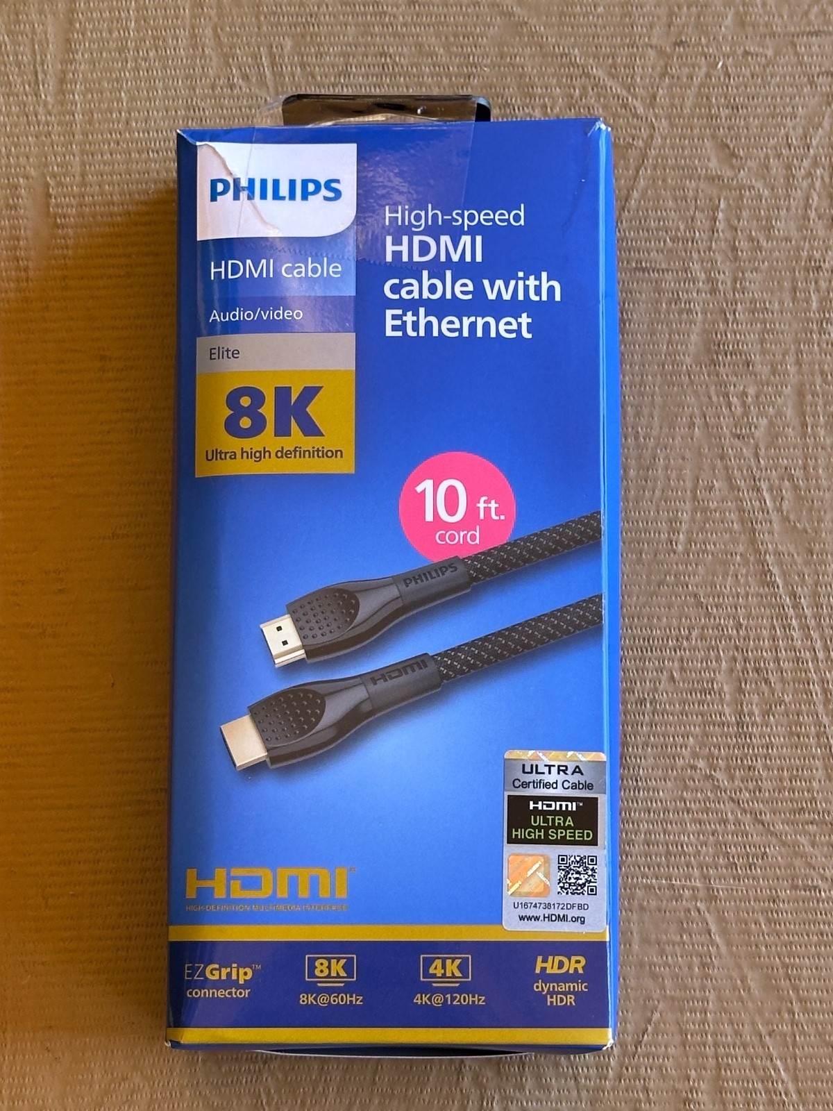 Philips Elite 8K High-Speed HDMI Cable with Ethernet, 10 ft