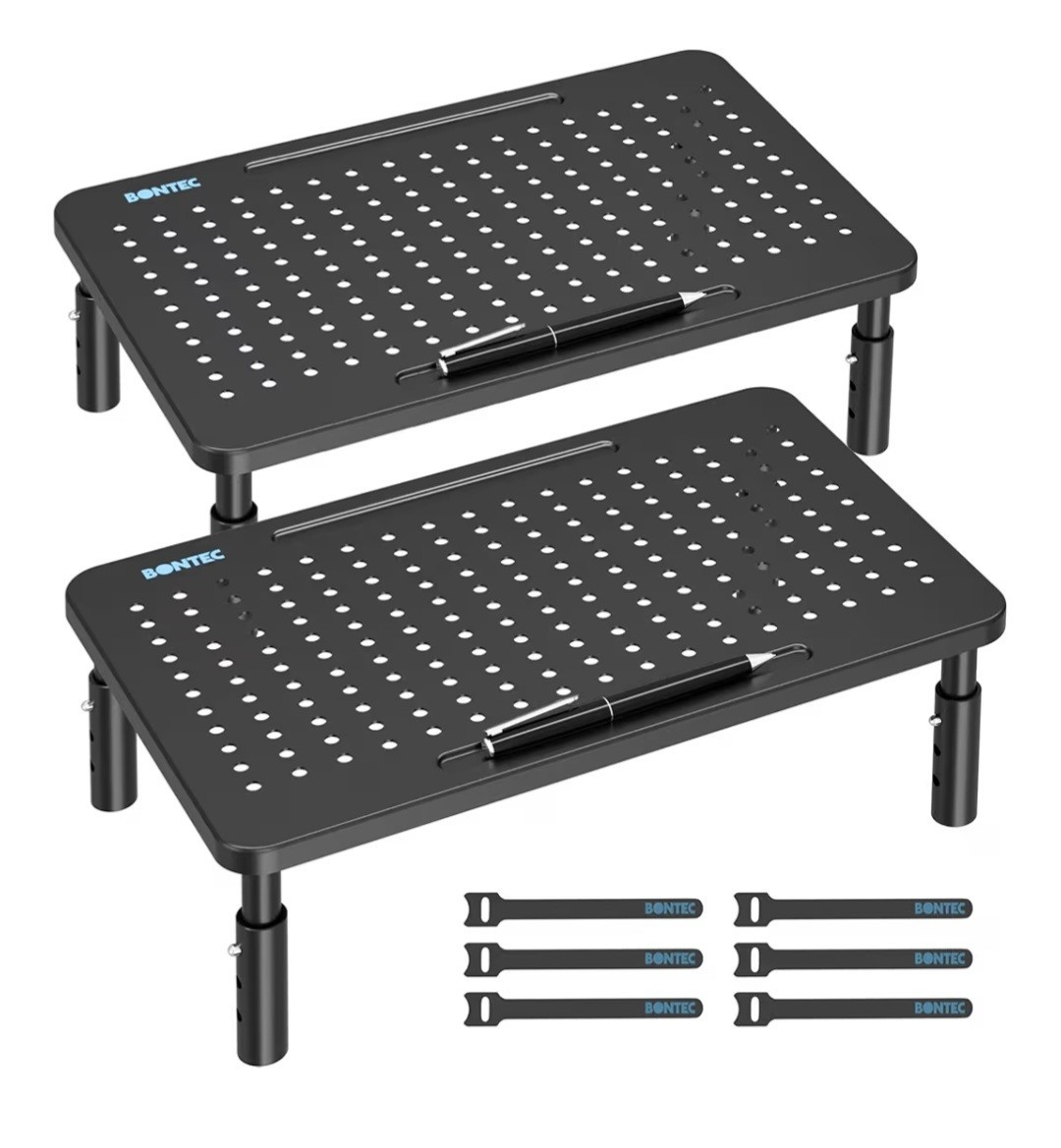 BONTEC Adjustable Metal Laptop Stand, Black, 14.5x9.1in, Cable Management, Pen …
