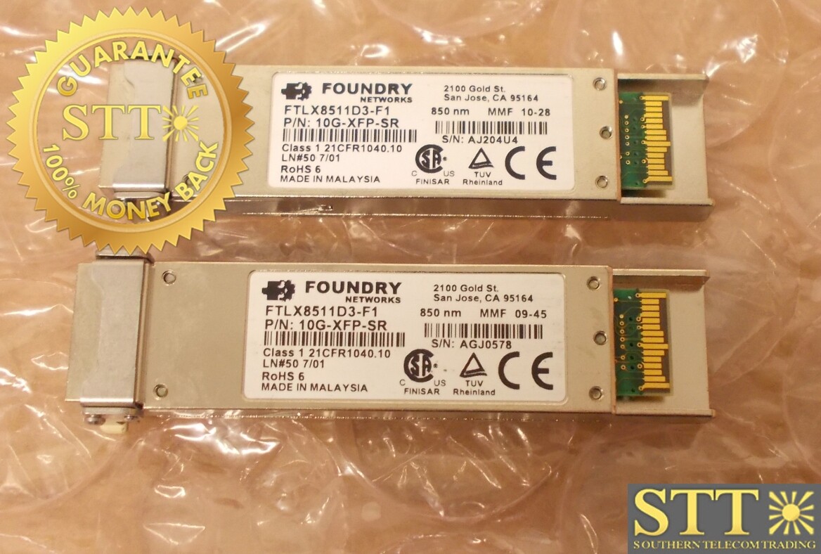 FTLX8511D3-F1 FOUNDRY NET SFP 10G-XFP-SR 850NM MMF TRANSCEIVER MODULE (LOT OF 2)