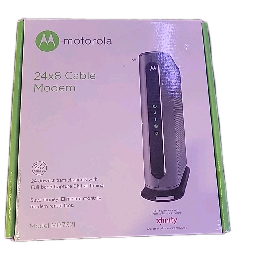 Motorola 24X8 Cable Modem Model MB7621 DOCSIS 3.0 with AC Adapter and LAN Cable